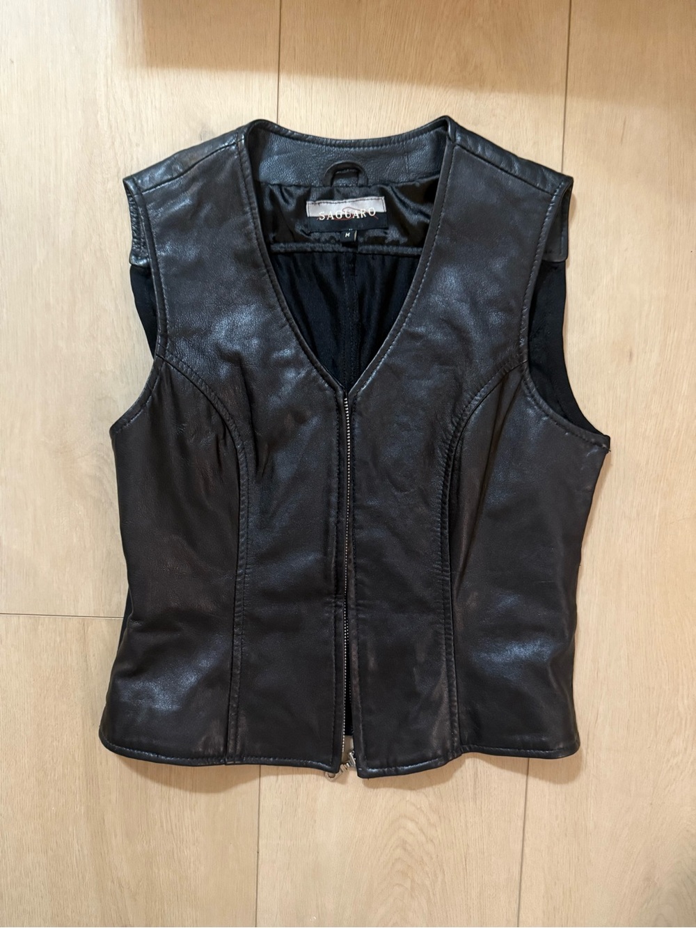Black Leather Zip Front Vest